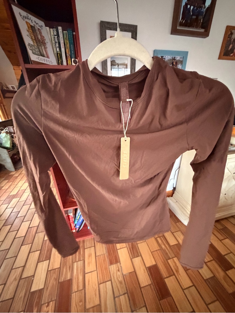 SKIMS Brown Long Sleeve Crewneck Top